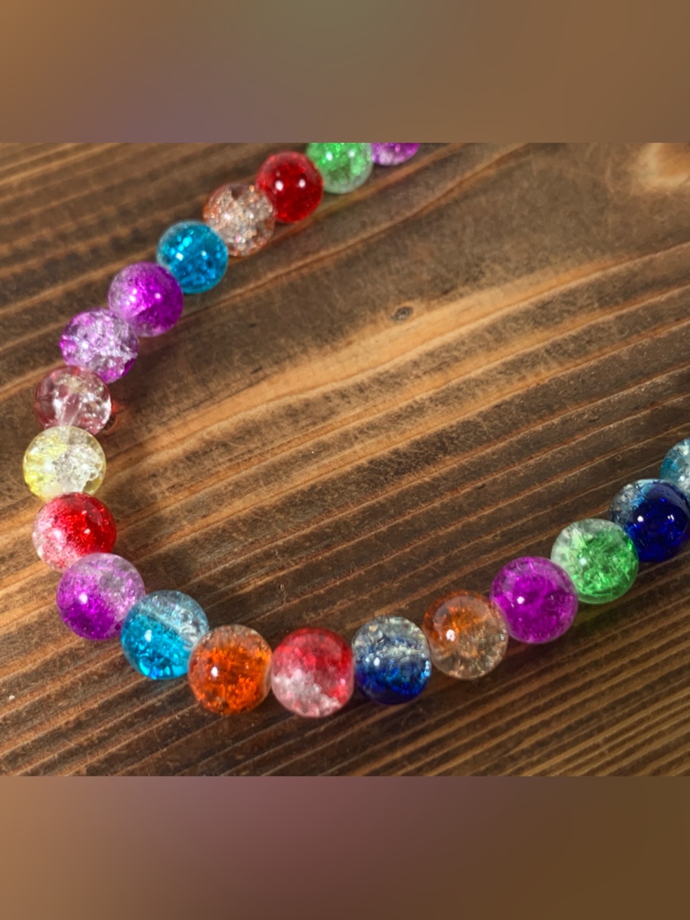 Carnival Rainbow Glass Crackle Bead Gold Tone Necklace 16.5” - Picture 7 of 11